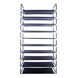 10-Tier Shoe Rack Space Saving Shoe Tower Shelf Cabinet, 50 Pairs Portable Shoe Storage Organizer, Non-Woven Fabric Shoe Rack Closet, Black
