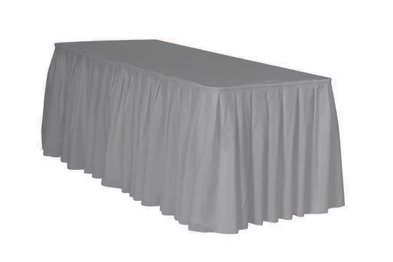 17 ft x 29 inch Polyester Pleated Table Skirt Gray