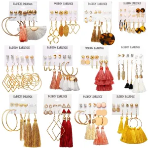 60/75 Pairs Fashion Colorful Earrings Set with Bohemian Tassel Earrings Layered Ball Dangle Leopard Hoop Stud Jacket Earrings for Women Girls Jewelry Fashion and Valentine Birthday Party Gift. 75pairs