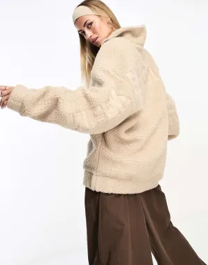 ASOS DESIGN Weekend Collective 3D Borg Half Zip Stone Burn