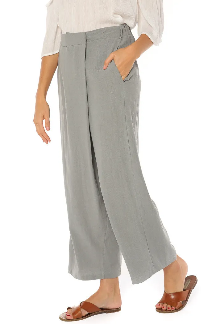 Asymmetrical Fold Over Waist Pants - Grey