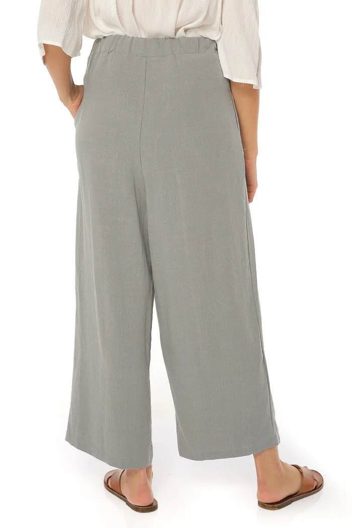 Asymmetrical Fold Over Waist Pants - Grey