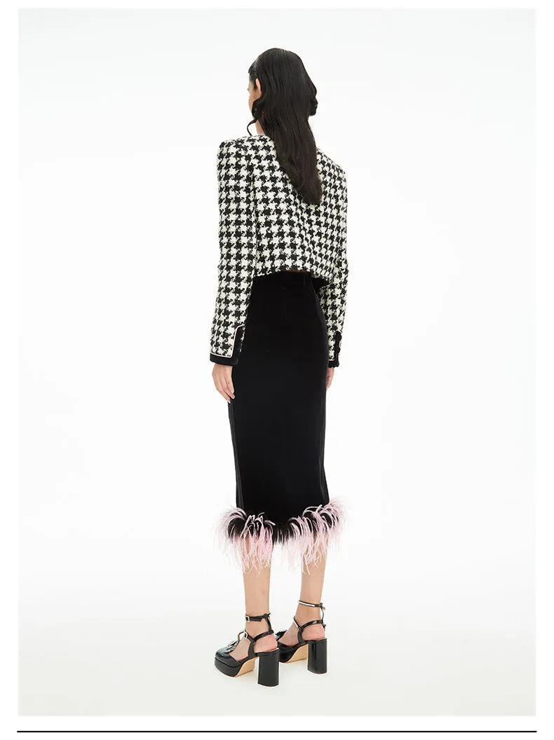 Autumn Winter Retro Butterfly Tail Shaped Velvet Houndstooth Jacket - Samara