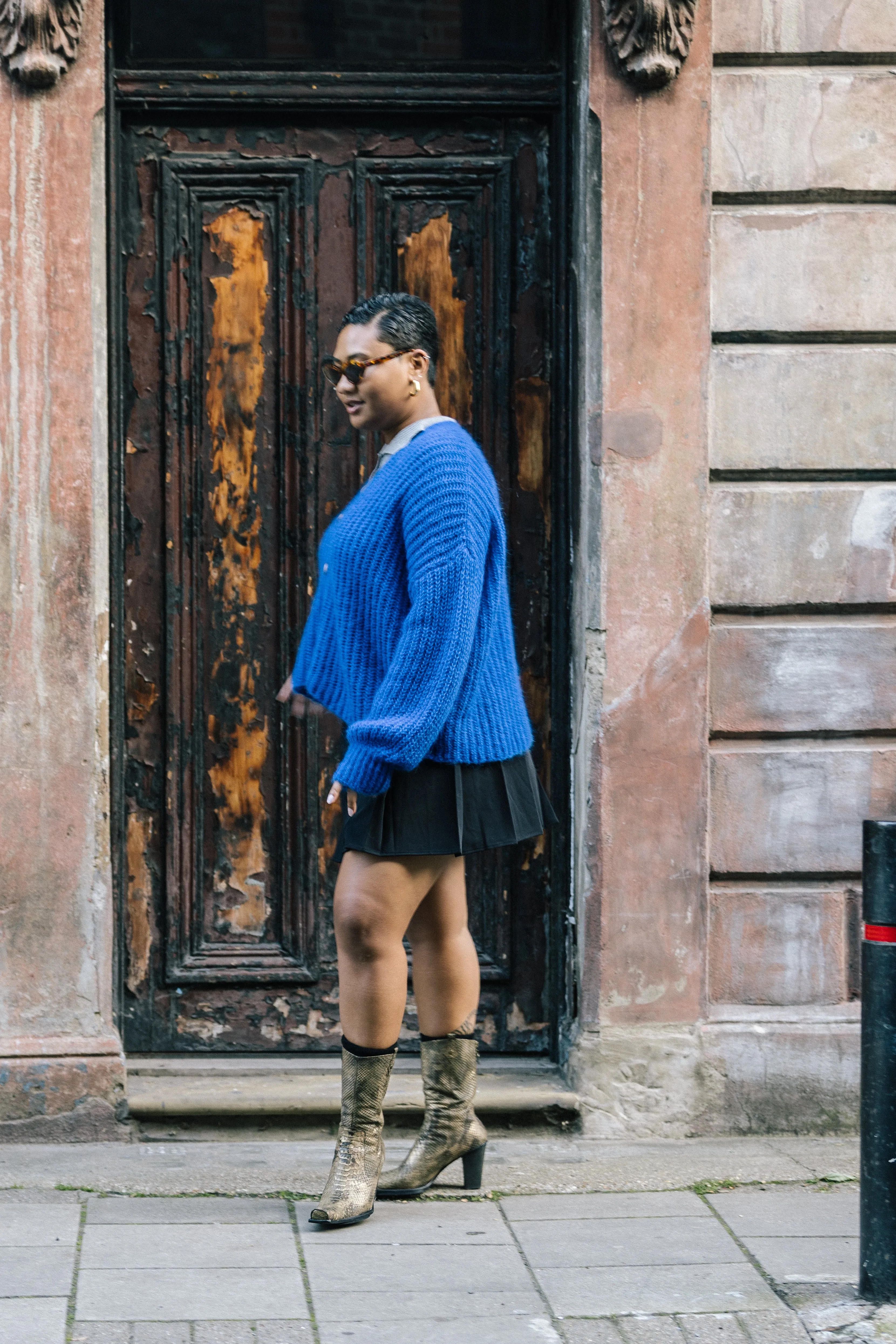 Black Tailored Pleat Mini Skirt by Albaray