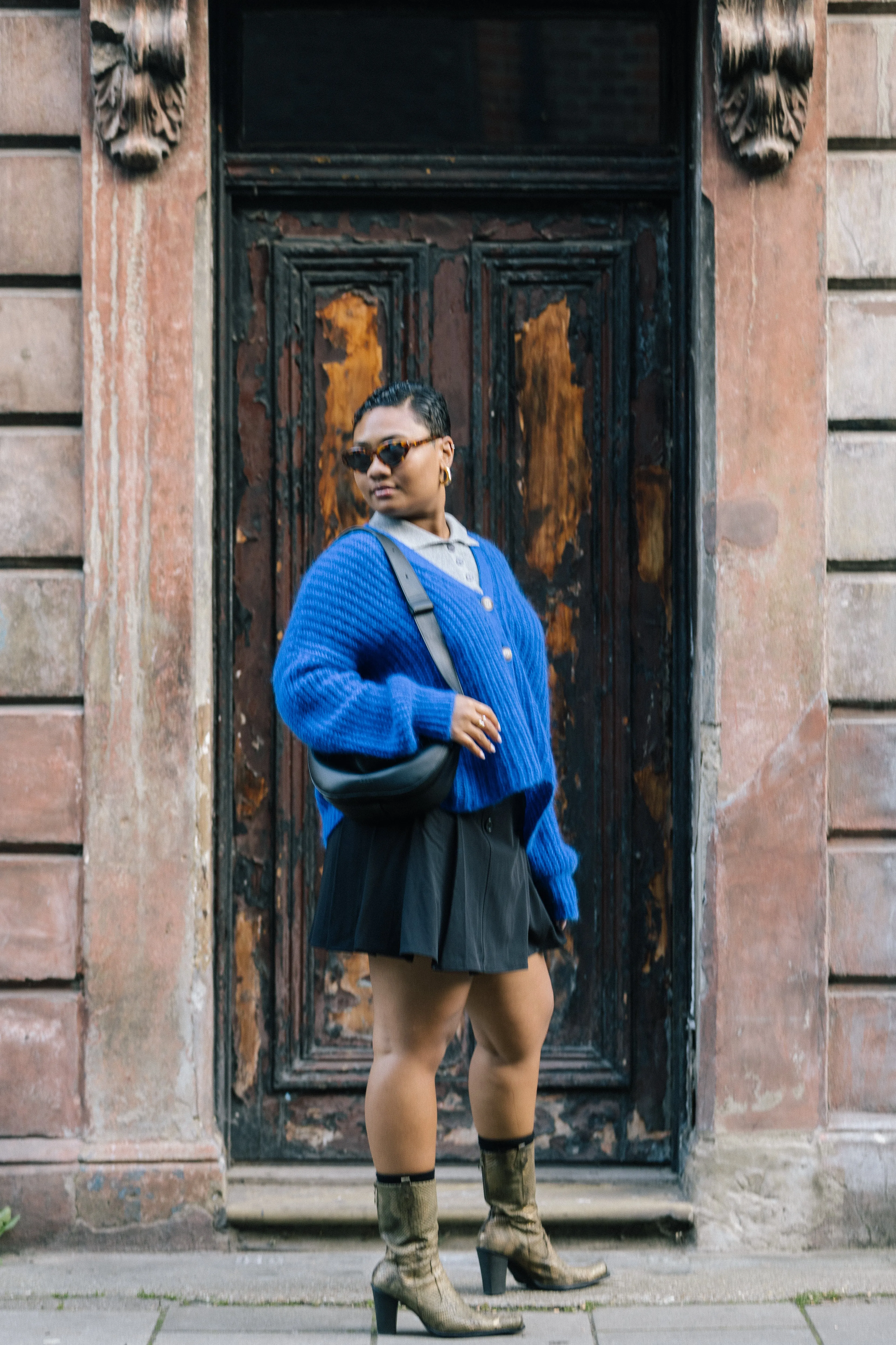 Black Tailored Pleat Mini Skirt by Albaray