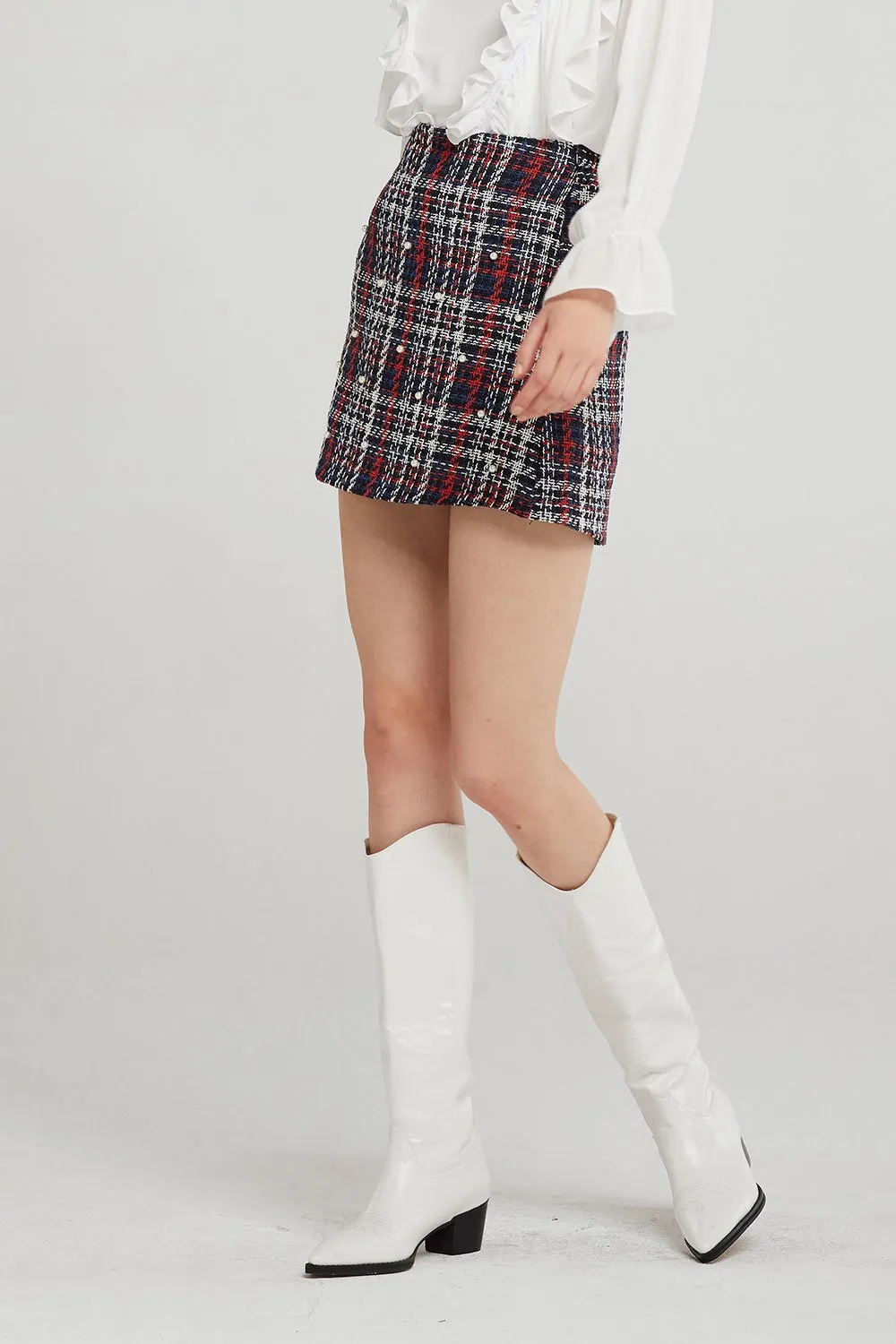 Blair Pearl Embellished Tweed Skort