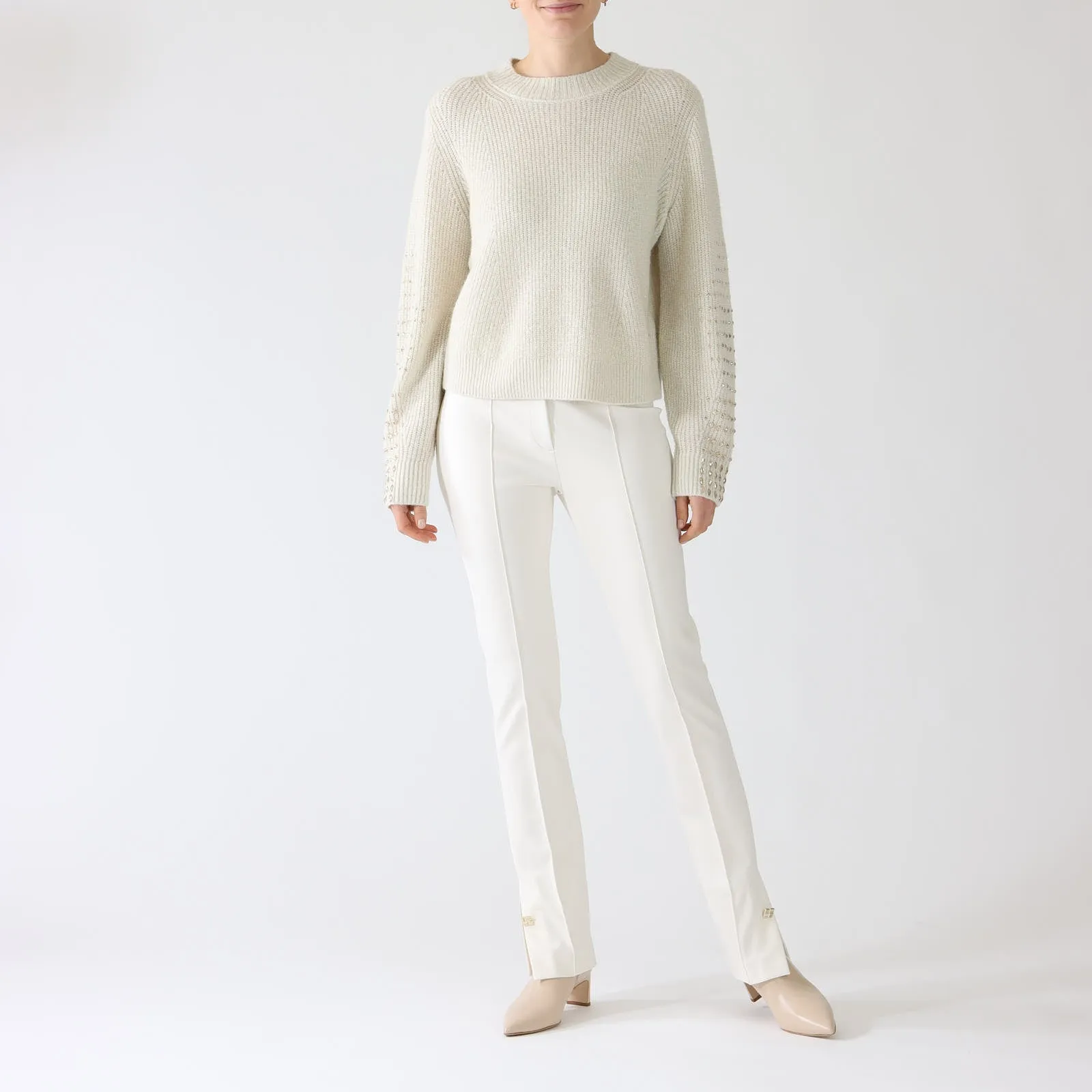 Bright Ecru Sydney Slim Pants With Split Cuffs