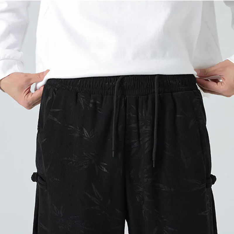 Buddha Stones Fall Winter Bamboo Men's Frog-Button Corduroy Pants With Pockets