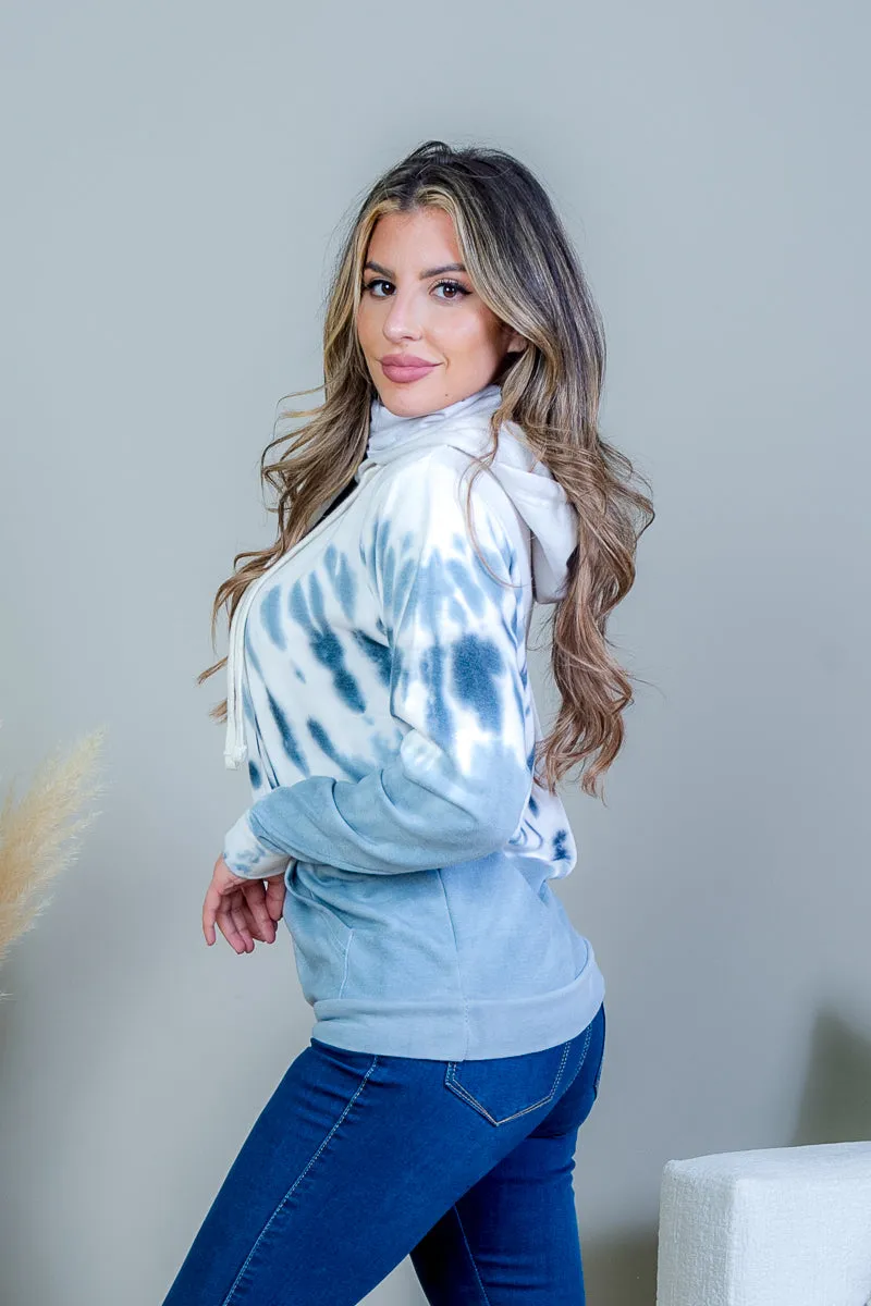 Burst Tie Dye Long Sleeve Hoodie Sweater with Drawstrings in Beach Sand (AK1707J-001VS)
