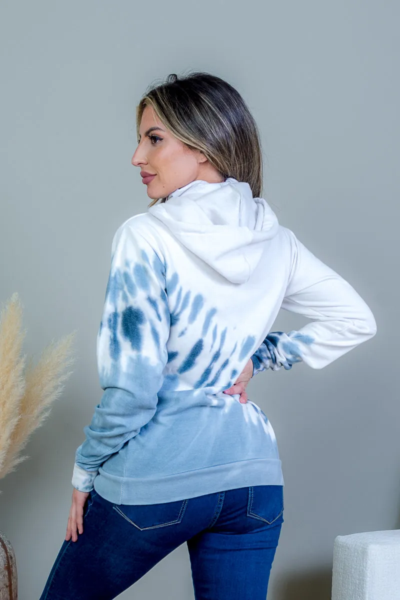 Burst Tie Dye Long Sleeve Hoodie Sweater with Drawstrings in Beach Sand (AK1707J-001VS)