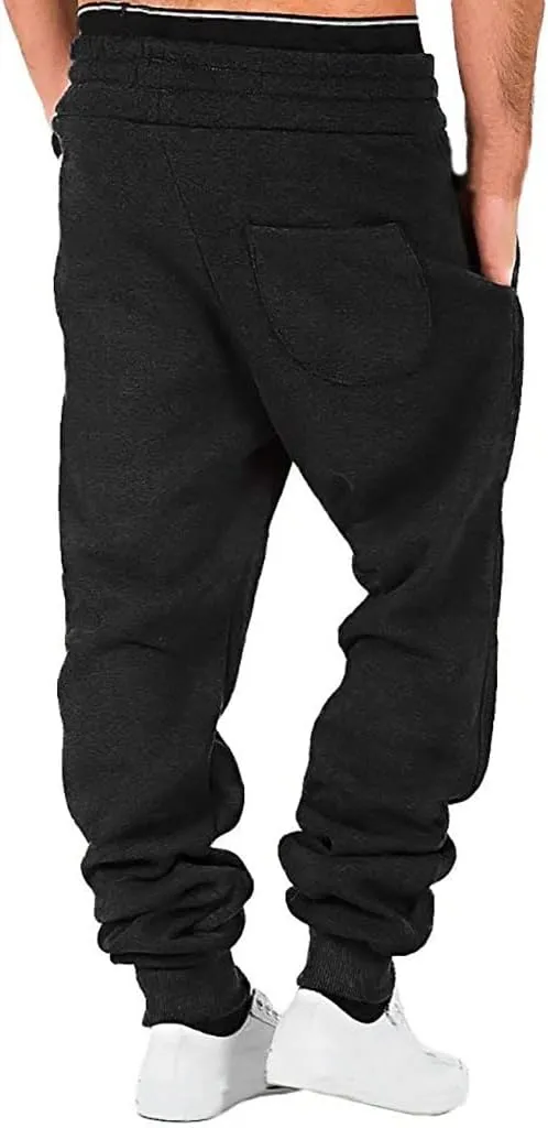 Cargo Sweatpants for Men Drawstring Sport Trousers Men's Heavyweight Fleece Cargo Sweatpants Elastic Waist Drawstring
