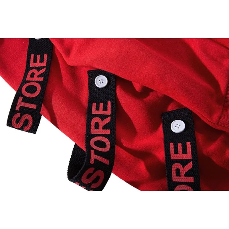 Casual Hoodies Fake Double Pieces Multi Ribbons Men Sweatshirts