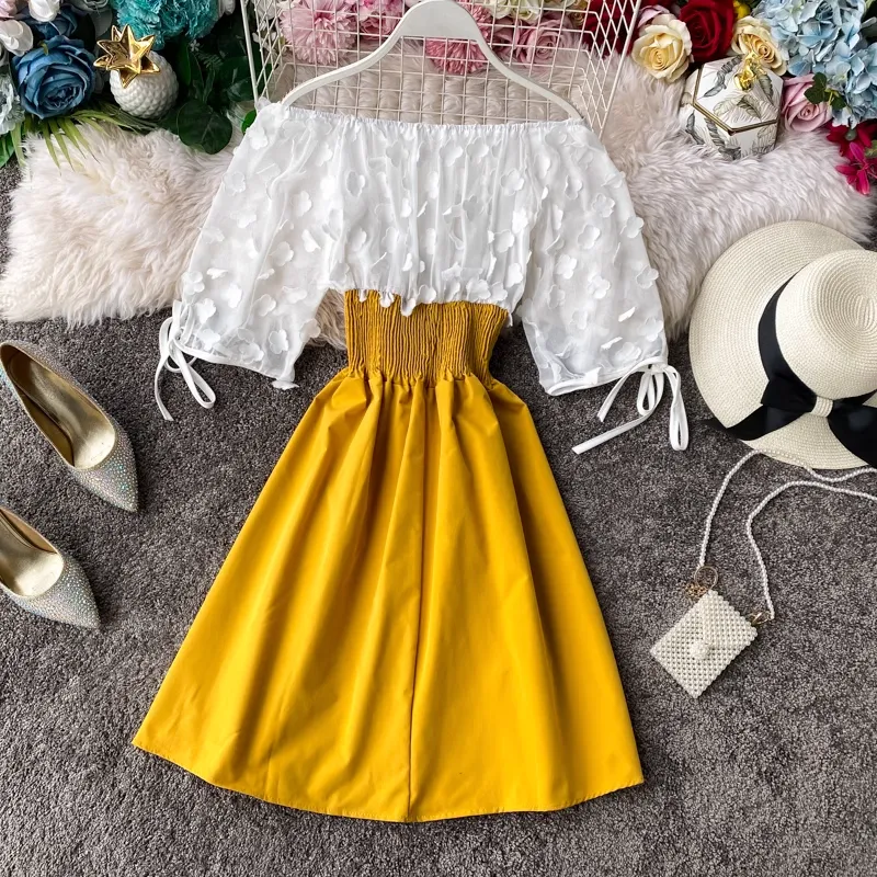 Chiffon Sheath Long-sleeved A-line Dress Summer Fairy Dress 959
