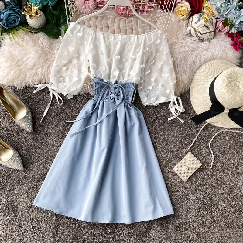 Chiffon Sheath Long-sleeved A-line Dress Summer Fairy Dress 959