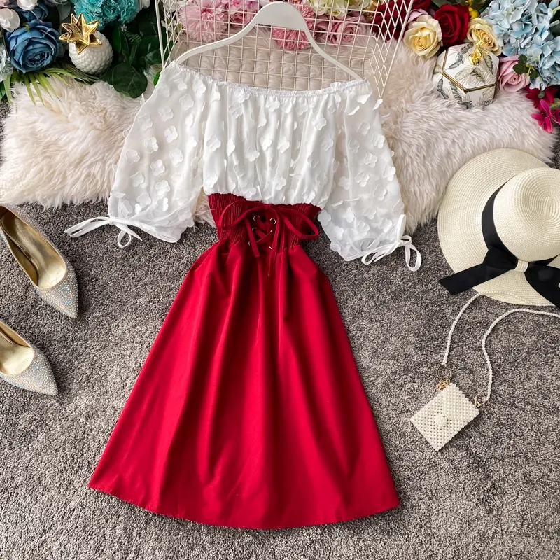 Chiffon Sheath Long-sleeved A-line Dress Summer Fairy Dress 959