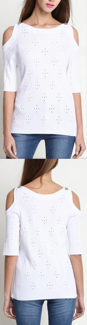 Cold-Shoulder Knit Top, White