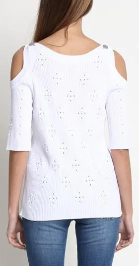 Cold-Shoulder Knit Top, White
