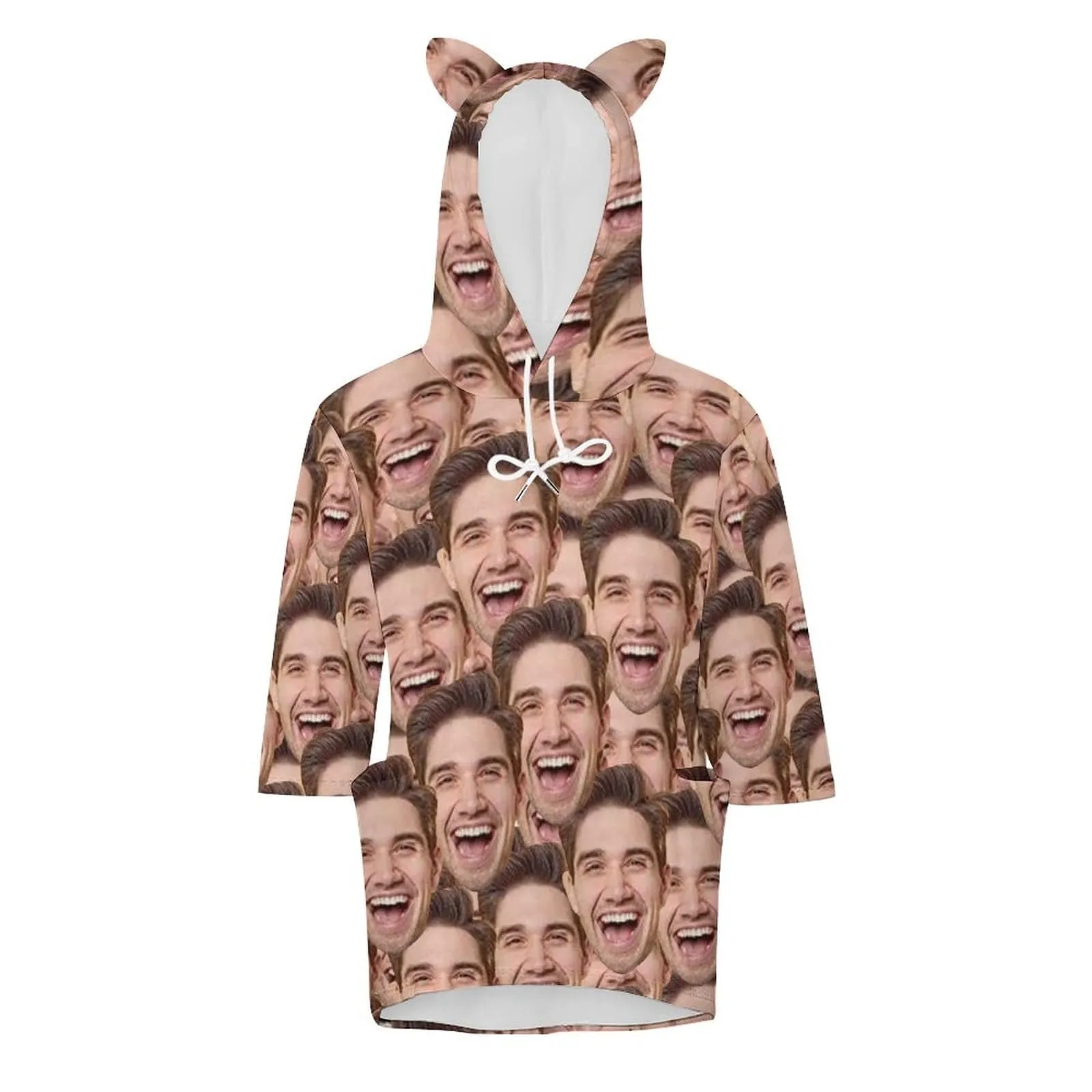Custom Seamless Face Hoodie Three Quarter Sleeve Cool Hoodie Designs Women's Cat Ear Hooded Pullover