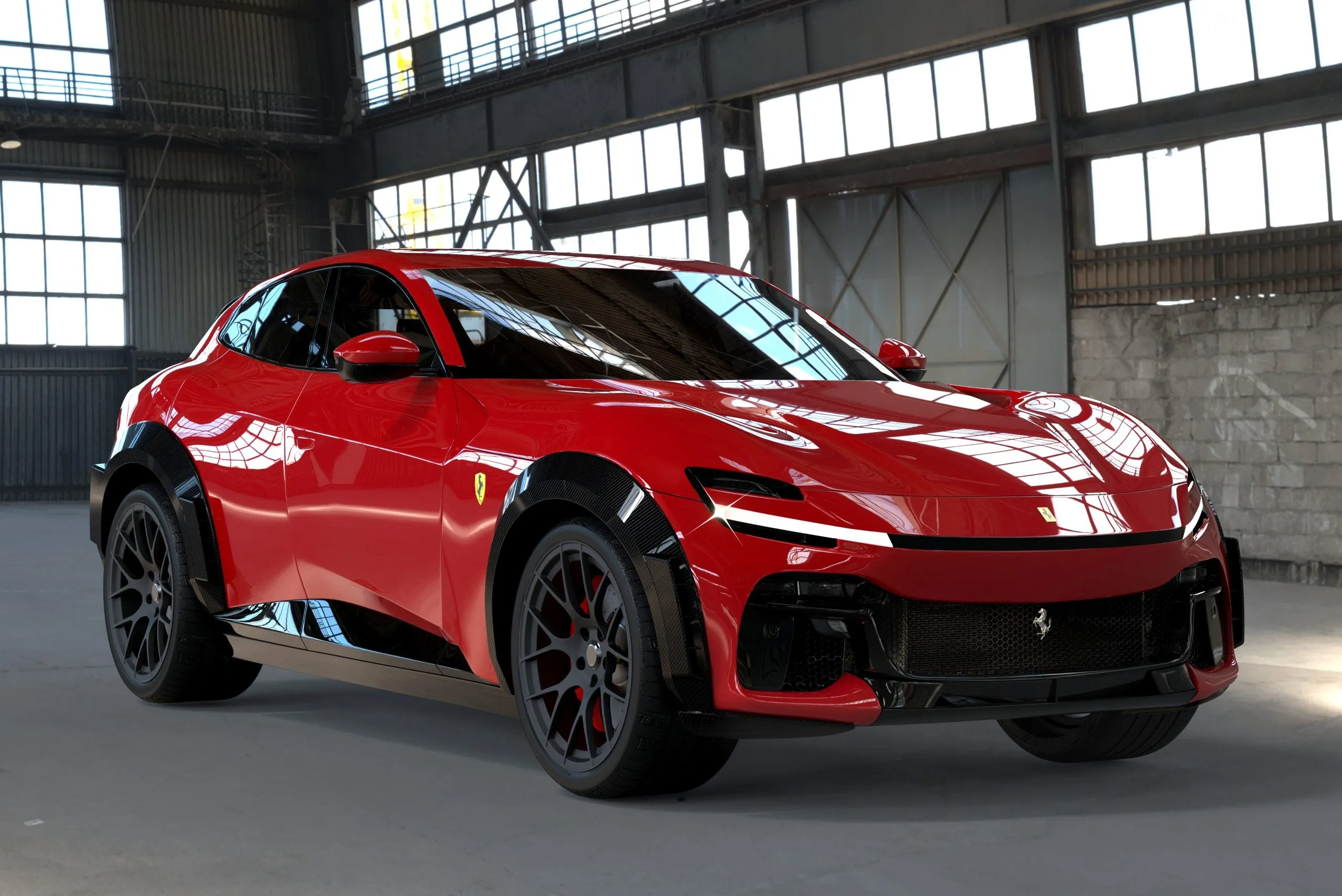 DMC Ferrari Purosangue: Forged Carbon Fiber Aero Kit: Side Skirts fit the OEM SUV Body