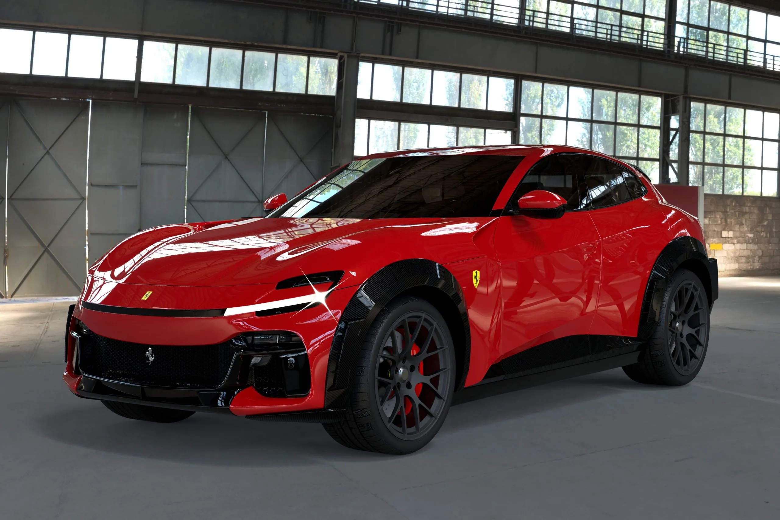DMC Ferrari Purosangue: Forged Carbon Fiber Aero Kit: Side Skirts fit the OEM SUV Body
