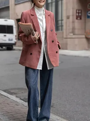Elegante polyester blazer voor dames - double-breasted, wasbaar, herfst/winter