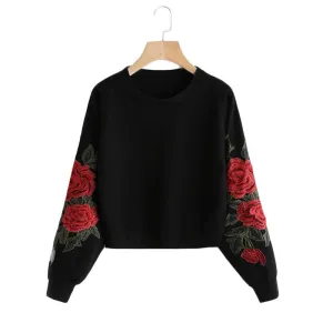 Embroidery Vintage Black Long Sleeve Sweatshirt