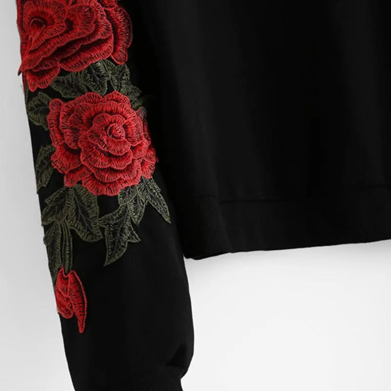 Embroidery Vintage Black Long Sleeve Sweatshirt
