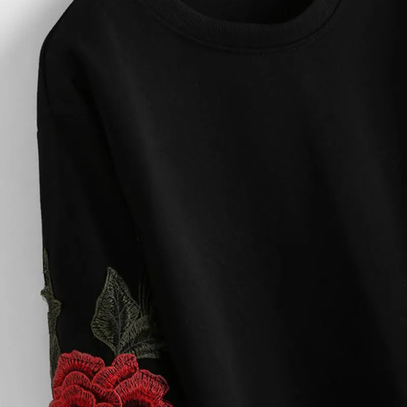 Embroidery Vintage Black Long Sleeve Sweatshirt