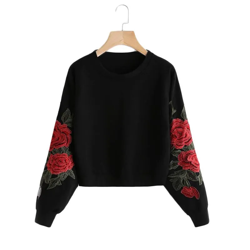 Embroidery Vintage Black Long Sleeve Sweatshirt