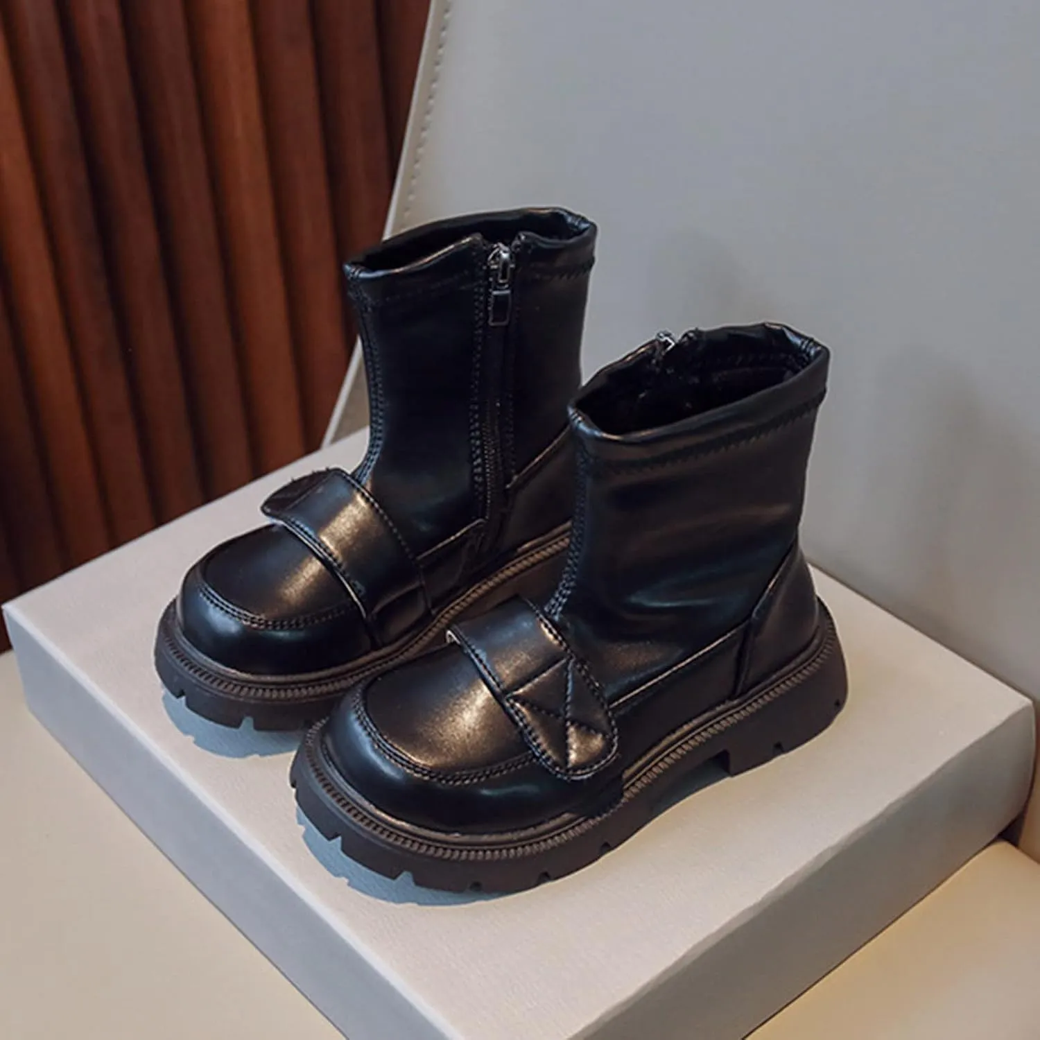 Fashion Thick Bottom Chunky Heel Girls Boots Breathable Mid Calf Round Toe Non Slip Casual School Warm Super Girl Boots