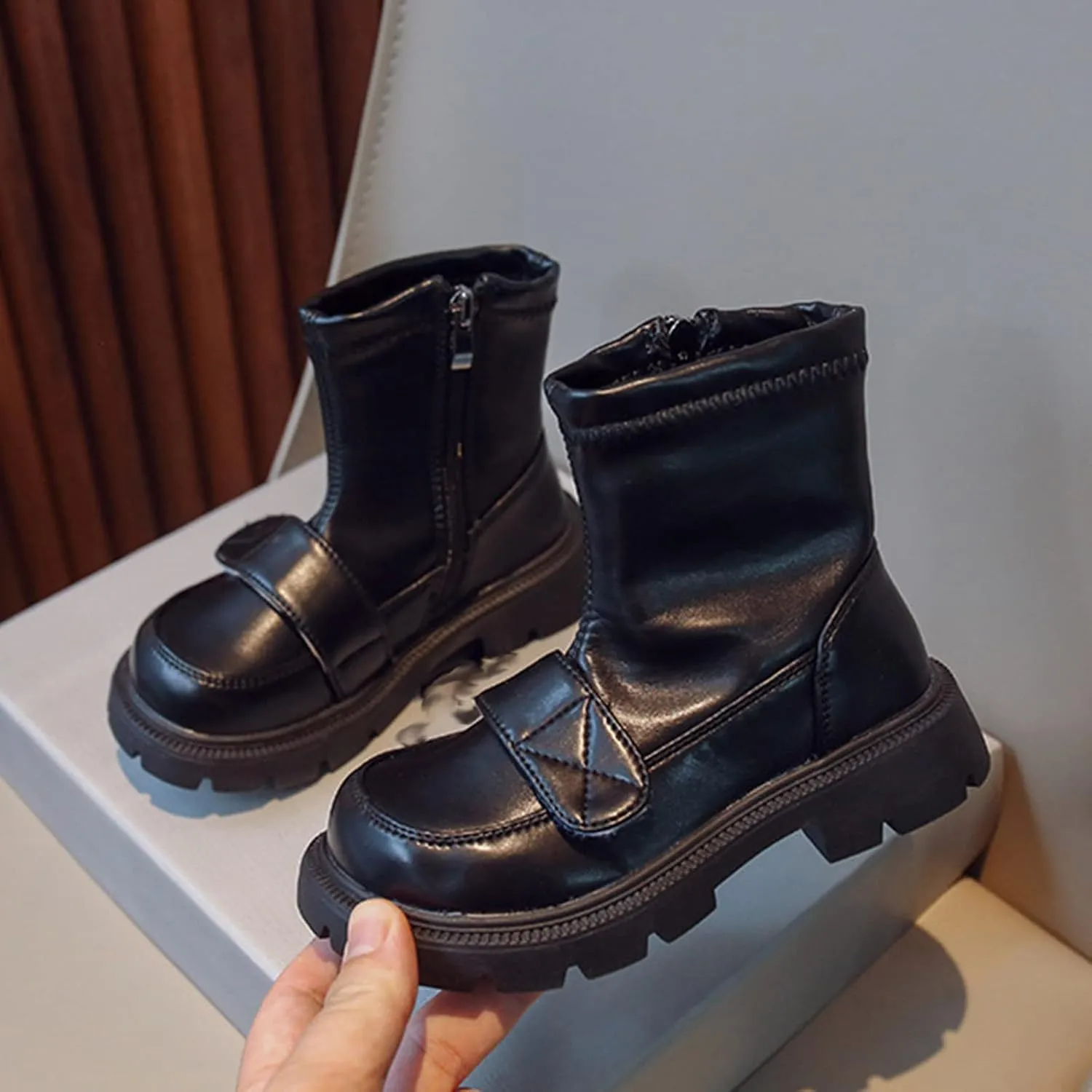 Fashion Thick Bottom Chunky Heel Girls Boots Breathable Mid Calf Round Toe Non Slip Casual School Warm Super Girl Boots