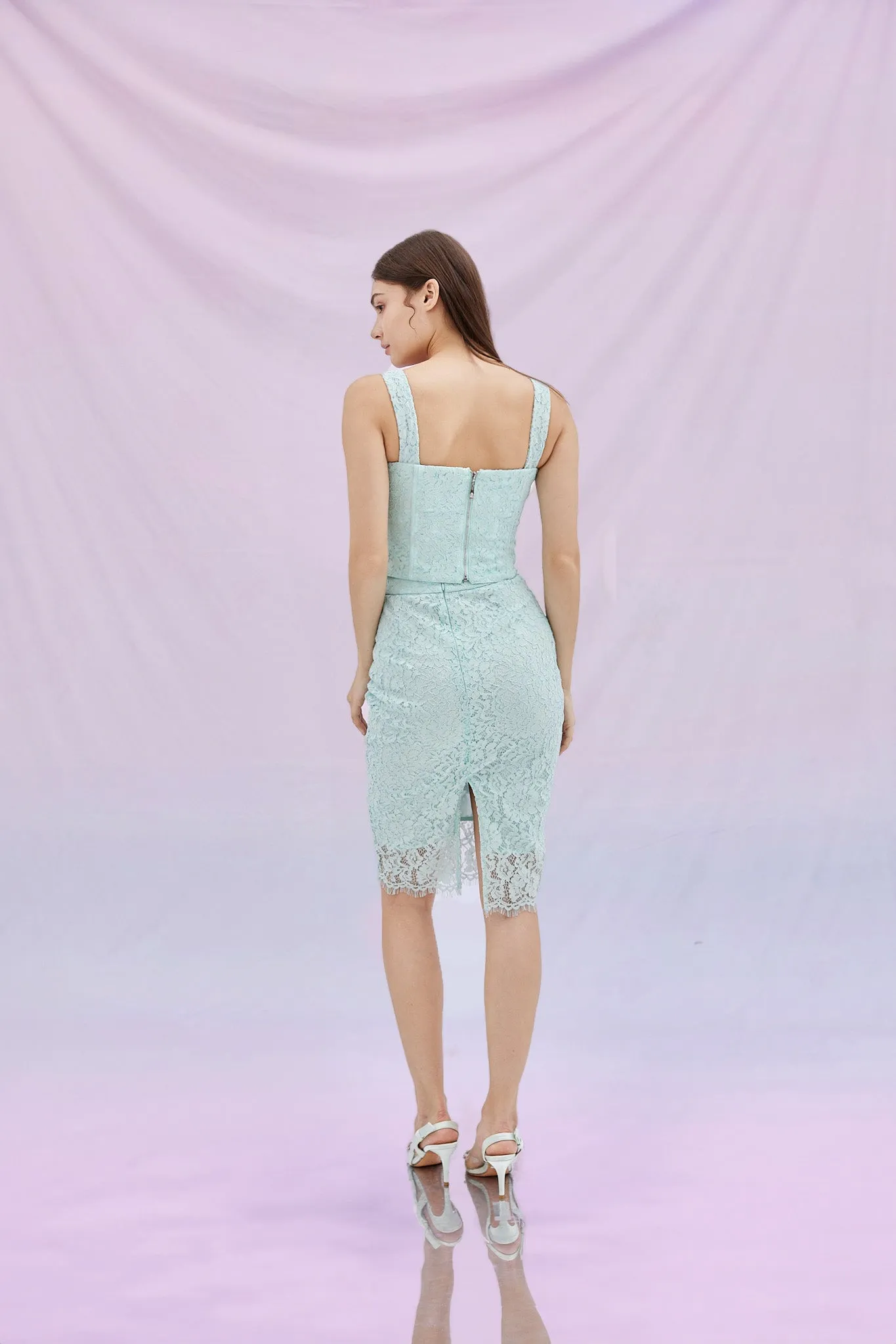 Fawne Green Flower Lace Skirt