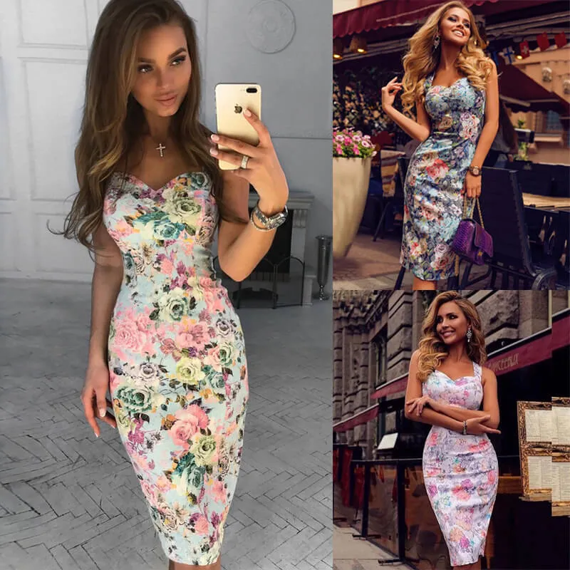 Floral Bodycon Slits Dress
