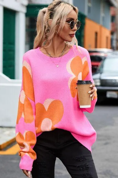 Flower Dropped Shoulder Sweater