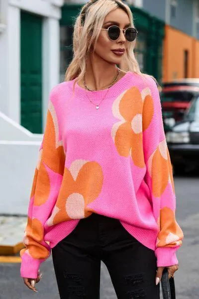 Flower Dropped Shoulder Sweater