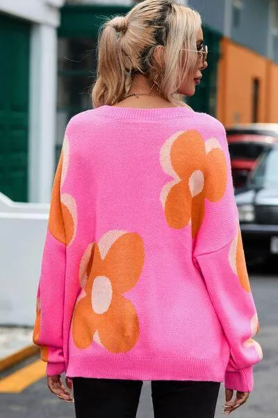 Flower Dropped Shoulder Sweater