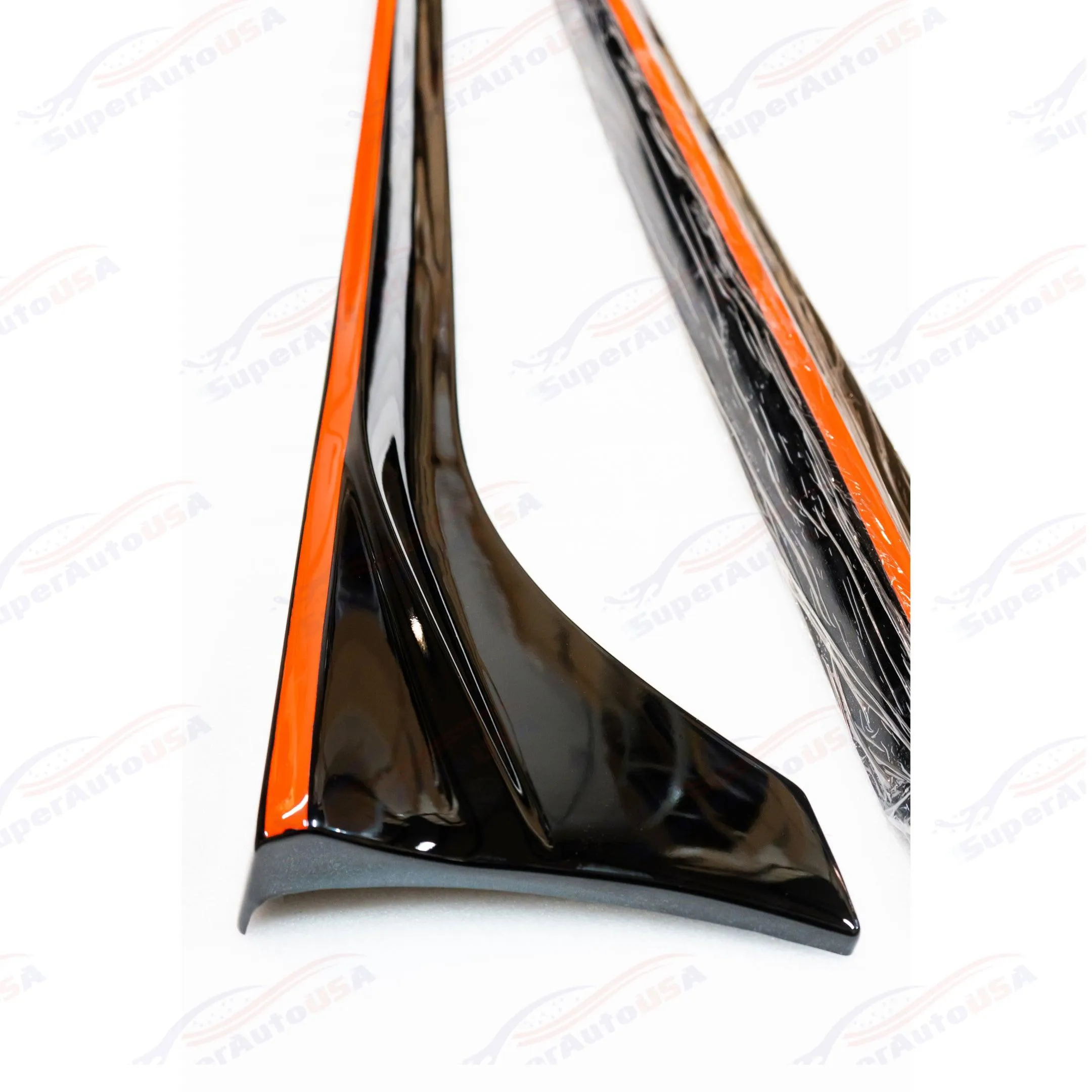 For 2022-2024 Honda Civic Side Skirts Extension Body Kit (Gloss Black/Red Stripe)