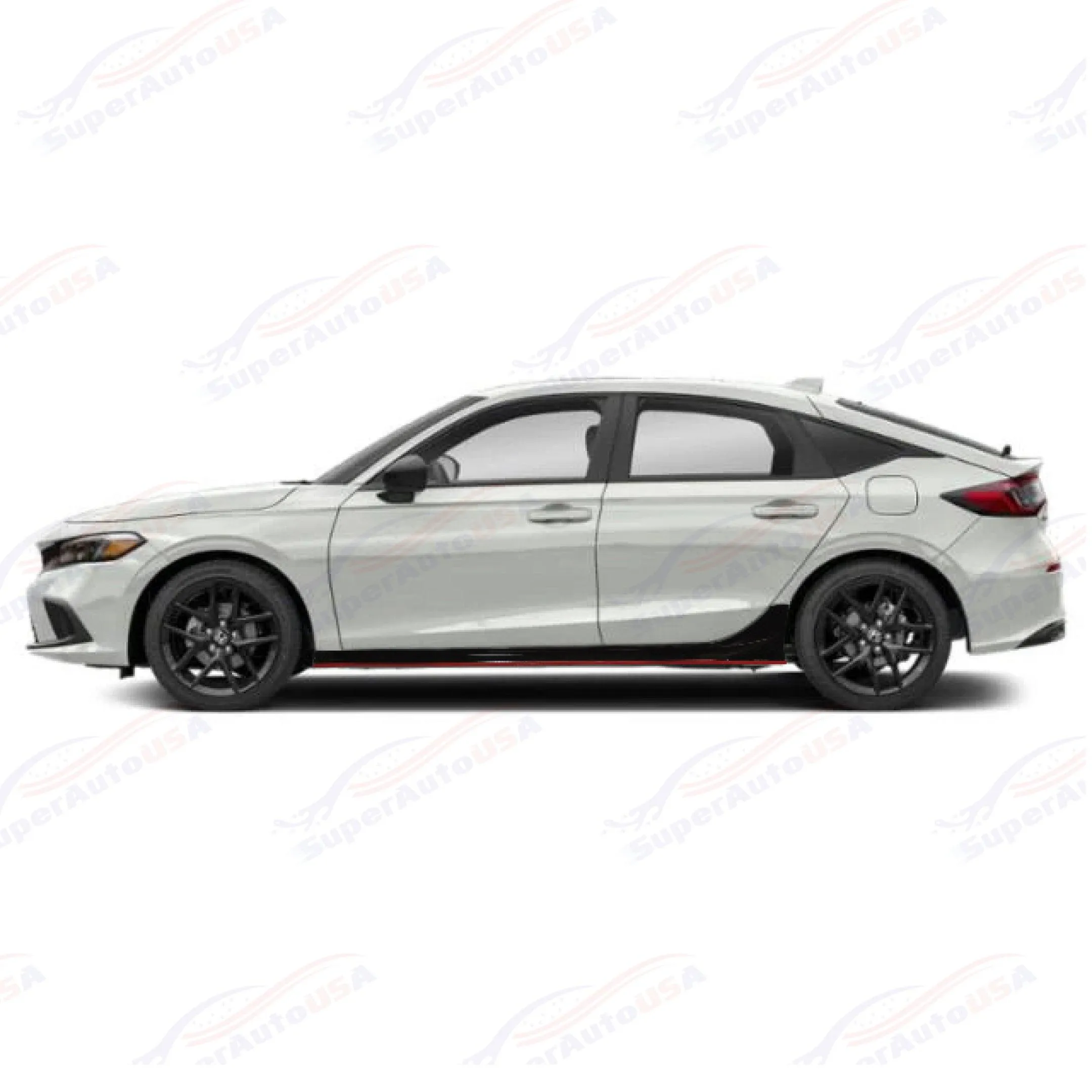 For 2022-2024 Honda Civic Side Skirts Extension Body Kit (Gloss Black/Red Stripe)