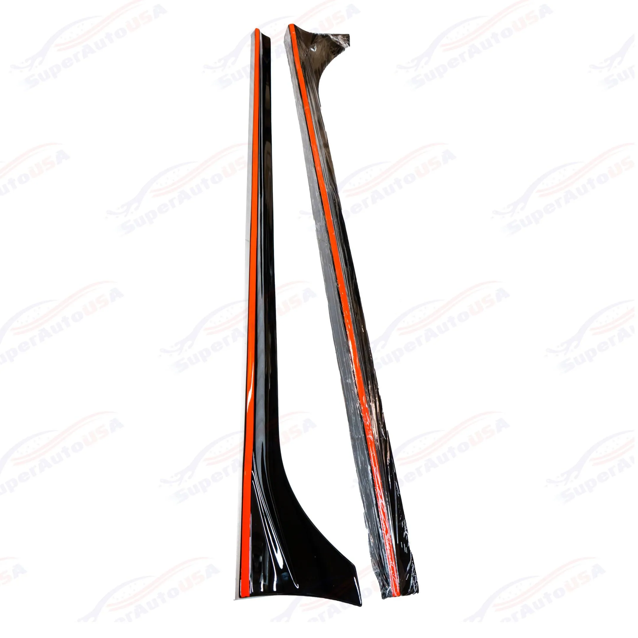 For 2022-2024 Honda Civic Side Skirts Extension Body Kit (Gloss Black/Red Stripe)