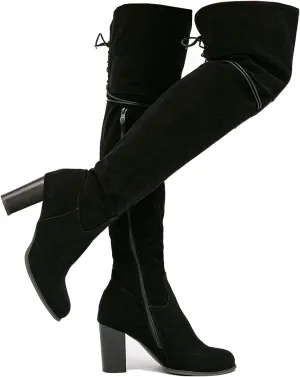 getmorebeauty Women's Over The Knee Thigh High Chunky Heel Boots Side Zipper Suede Lace-up Long Stretch Sexy Winter Boots Shoes