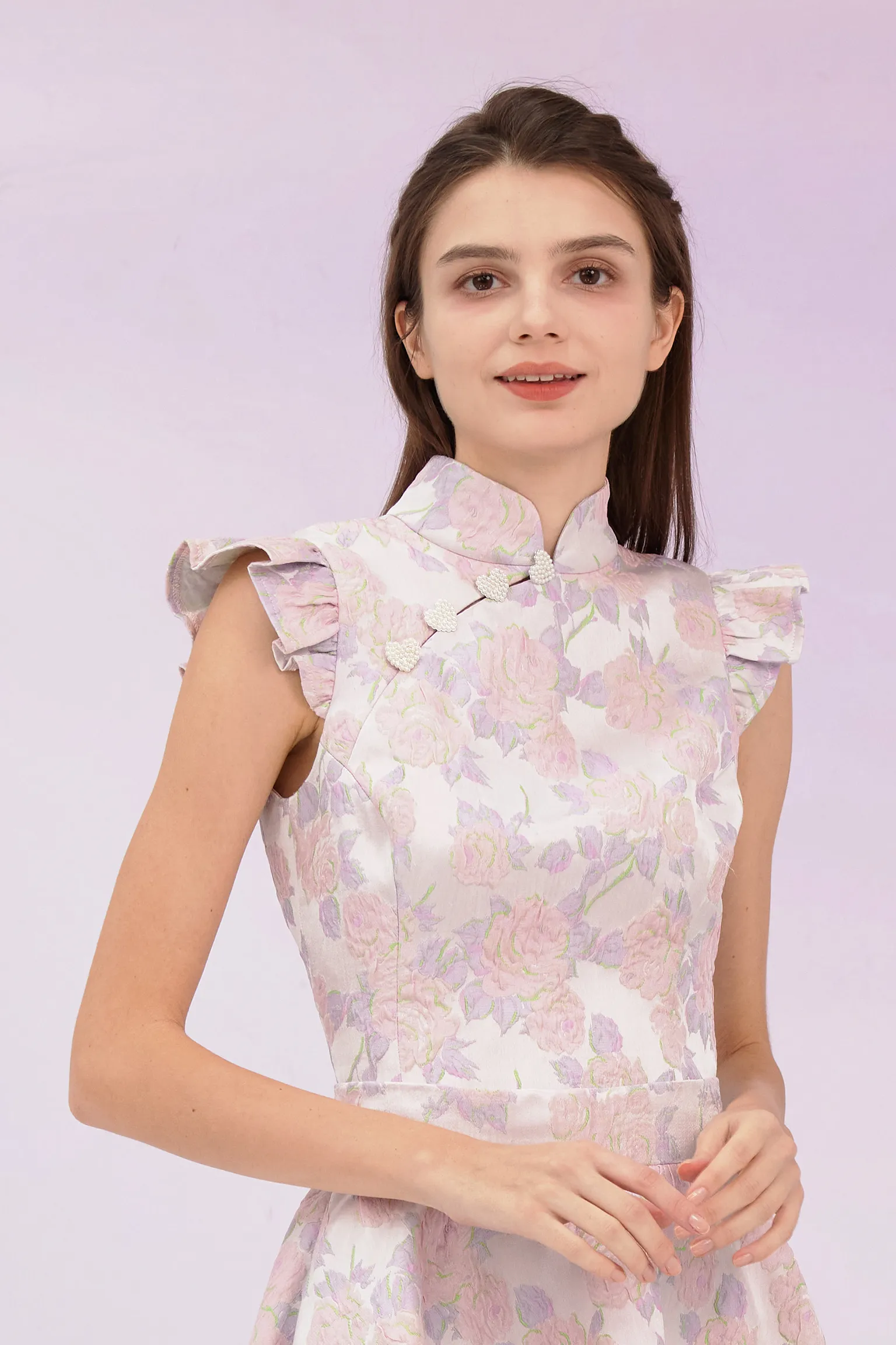 Gwenith Purple Mandarin Collar Top