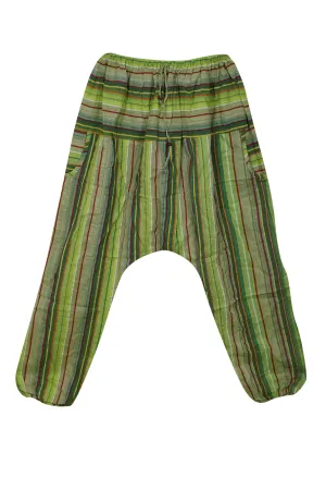 Harem Hippie Pant, Forest Green  Cotton Baggy Handmade Stripe Print Pants, S/M/L