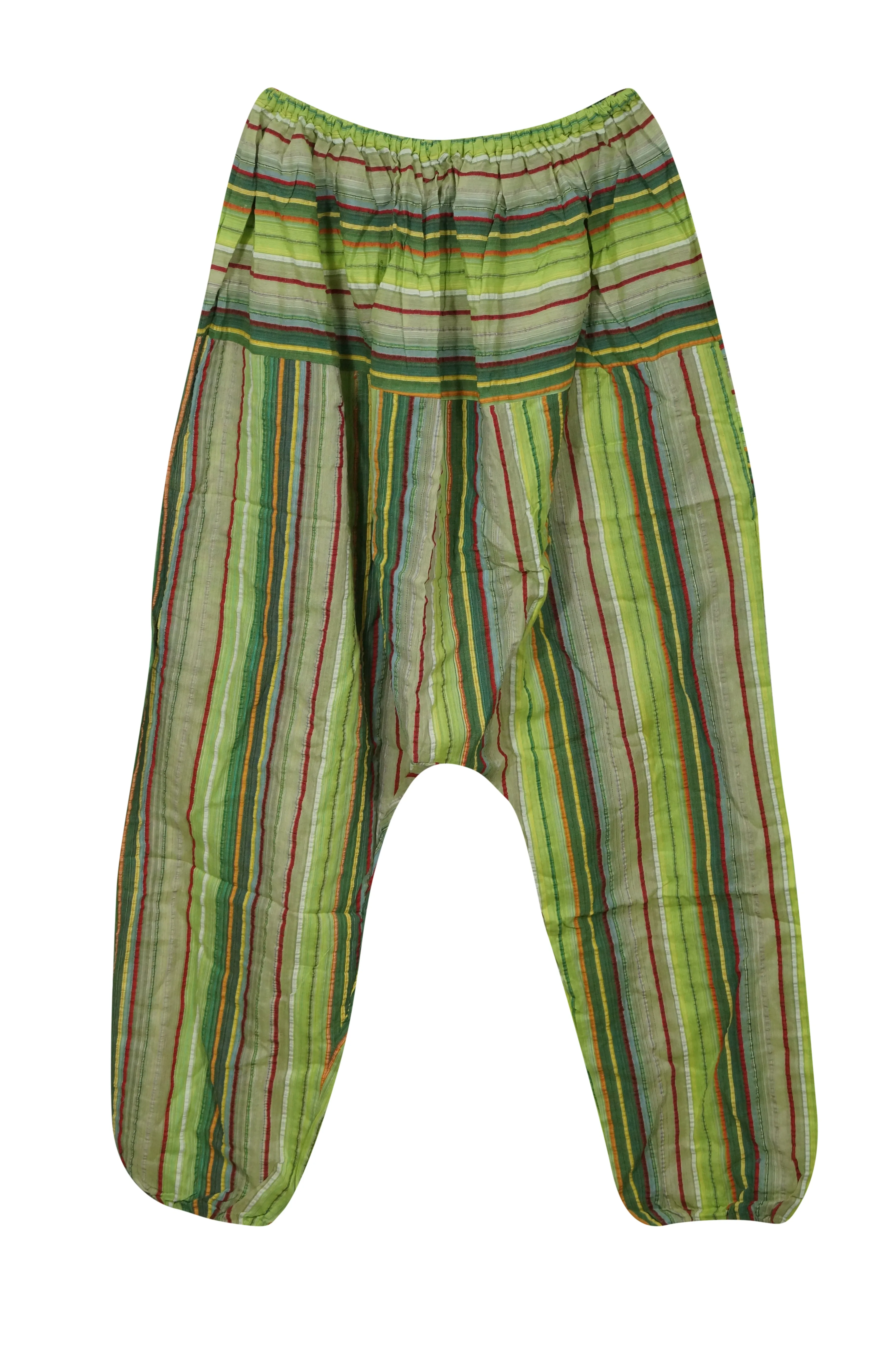 Harem Hippie Pant, Forest Green  Cotton Baggy Handmade Stripe Print Pants, S/M/L