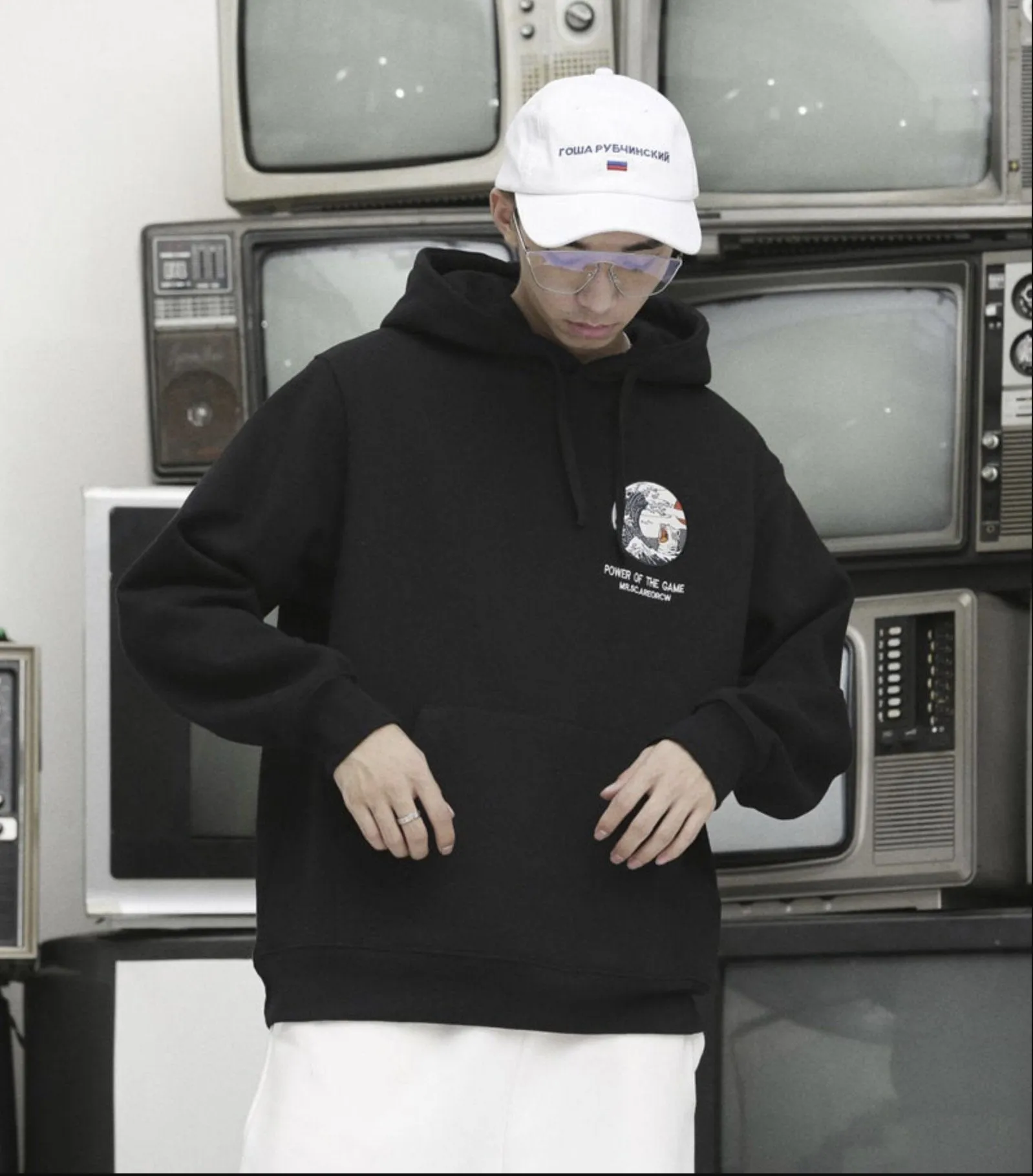 Japanese Embroidery Funny Cat Wave Printed Fleece Hoodies Winter Japan Style Hip Hop Casual Sweatshirts Streetwear