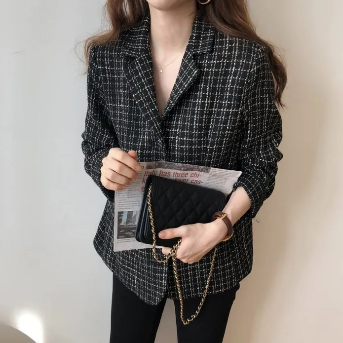 [Korean Style] Chloe Vintage Single Breasted Pattern Blazer