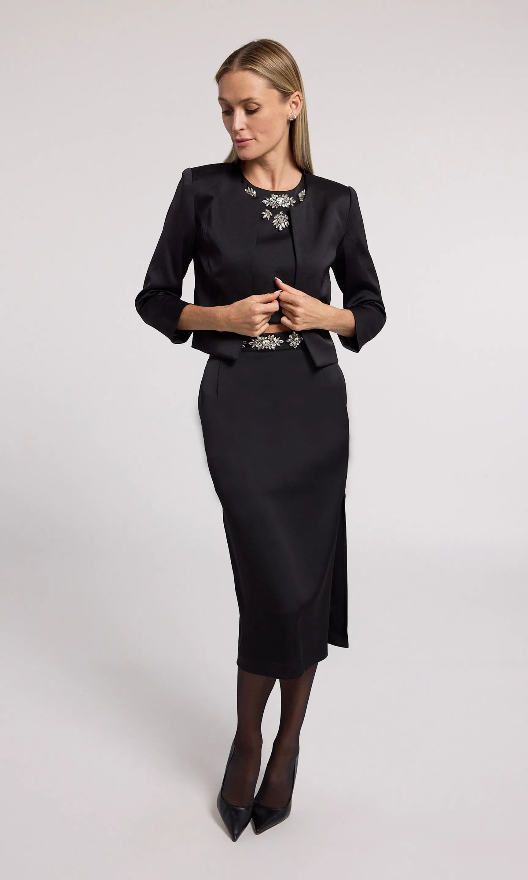 Kori Crystal Embellished Satin Skirt