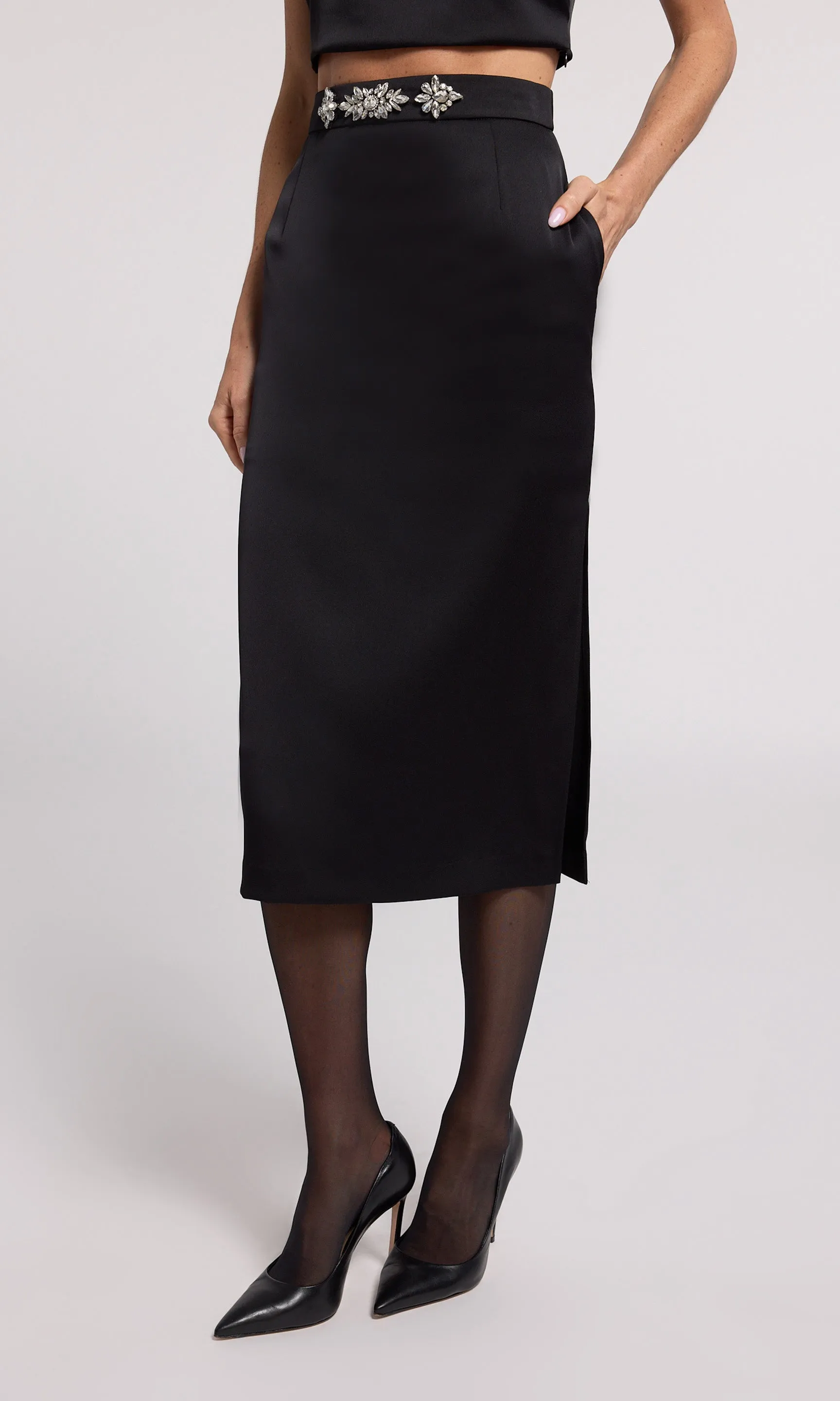 Kori Crystal Embellished Satin Skirt