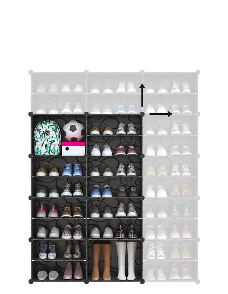 Kuber Industries Pack of 4 Shoes Cabinet |2 Column 4-Tier Foldable Shoe Rack Organizer for Closet | Plastic Shoe Shelf Collapsible Shoes Storage Box | Shoe Cabinet with Lids | JL2C4TBK | Black