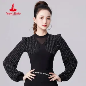 Latin Dance Long Sleeved Top Women's Tango Chacha Samba Practice Clothes Adult Modern Dancing Professional Training Clothing