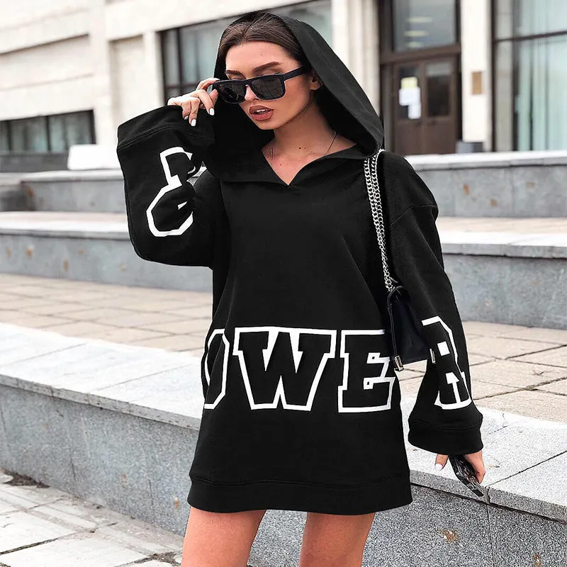 Letter Print Thigh High Hoodie